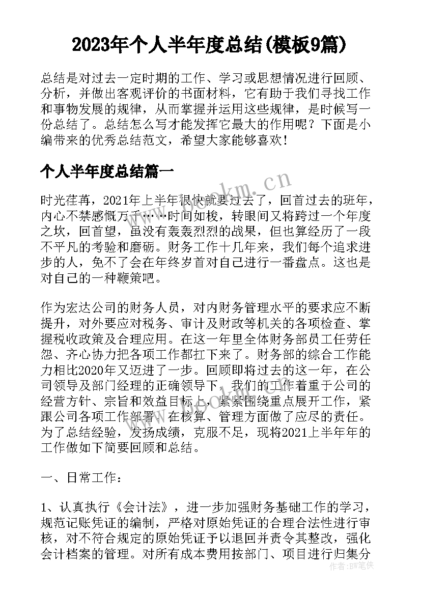 2023年个人半年度总结(模板9篇)