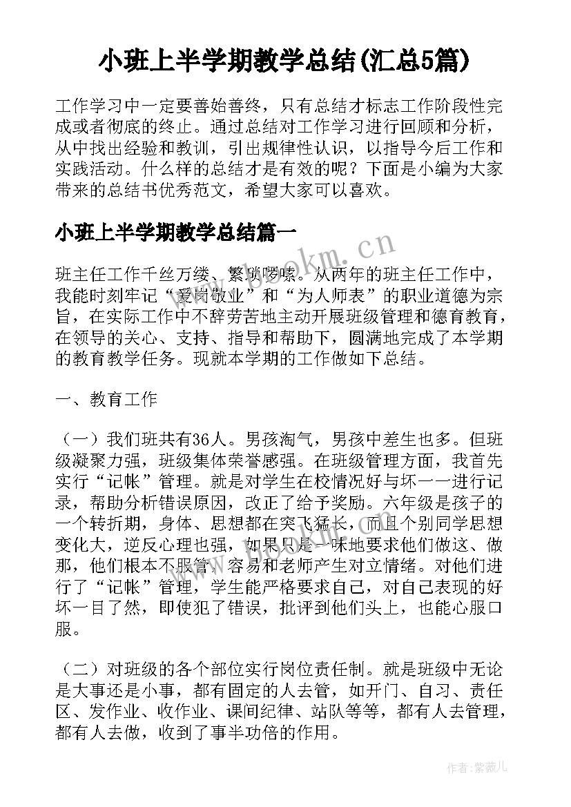 小班上半学期教学总结(汇总5篇)