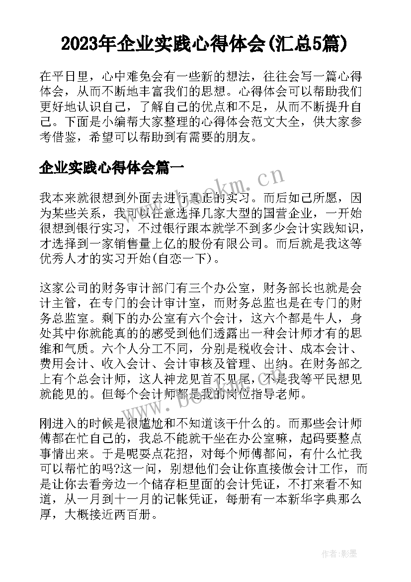 2023年企业实践心得体会(汇总5篇)