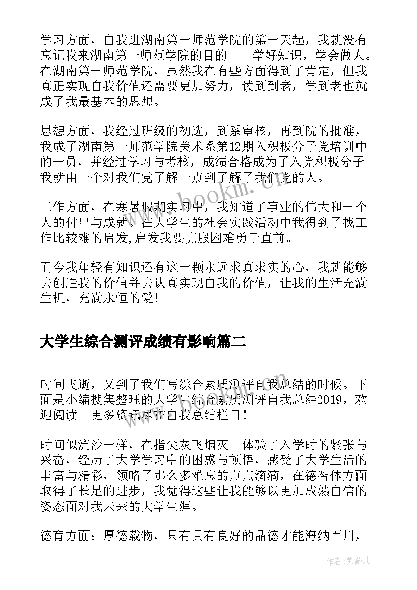 大学生综合测评成绩有影响 大学生综合测评个人自我鉴定(优秀6篇)