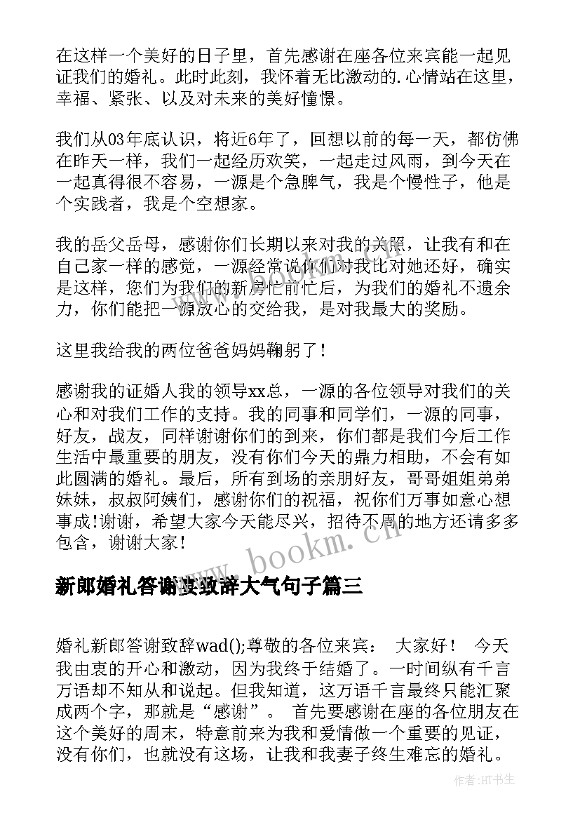 最新新郎婚礼答谢宴致辞大气句子(模板7篇)