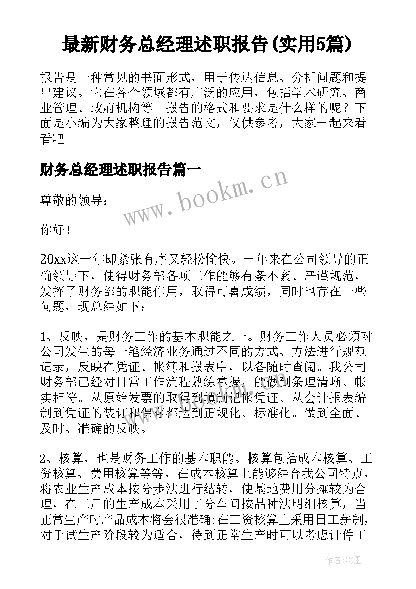 最新财务总经理述职报告(实用5篇)