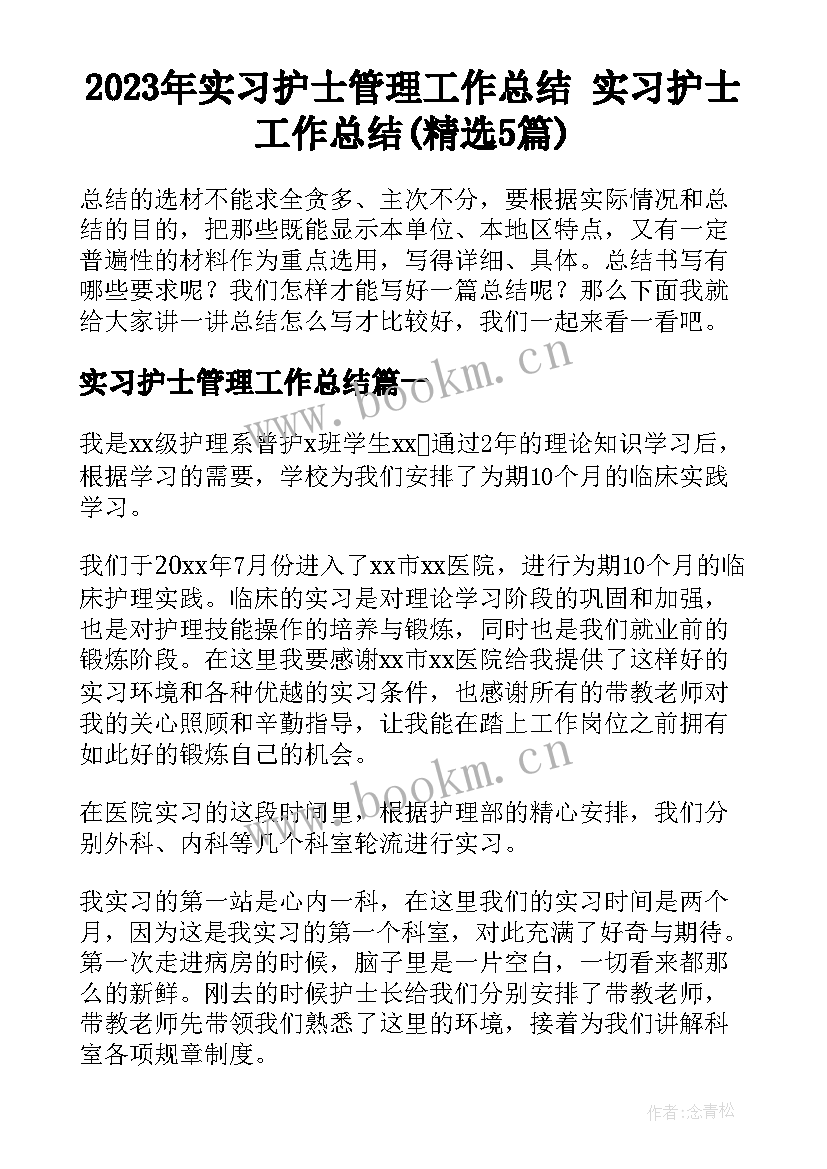 2023年实习护士管理工作总结 实习护士工作总结(精选5篇)