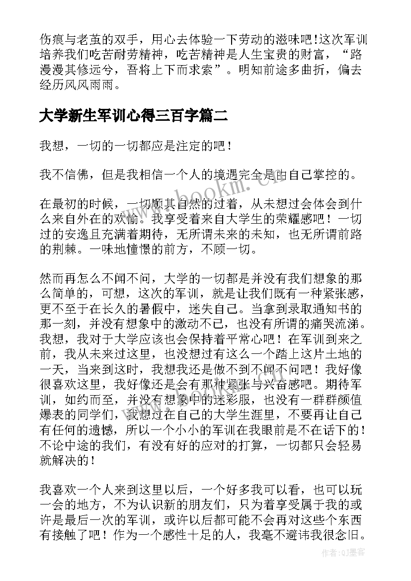 2023年大学新生军训心得三百字 大学新生的军训发言稿(通用10篇)