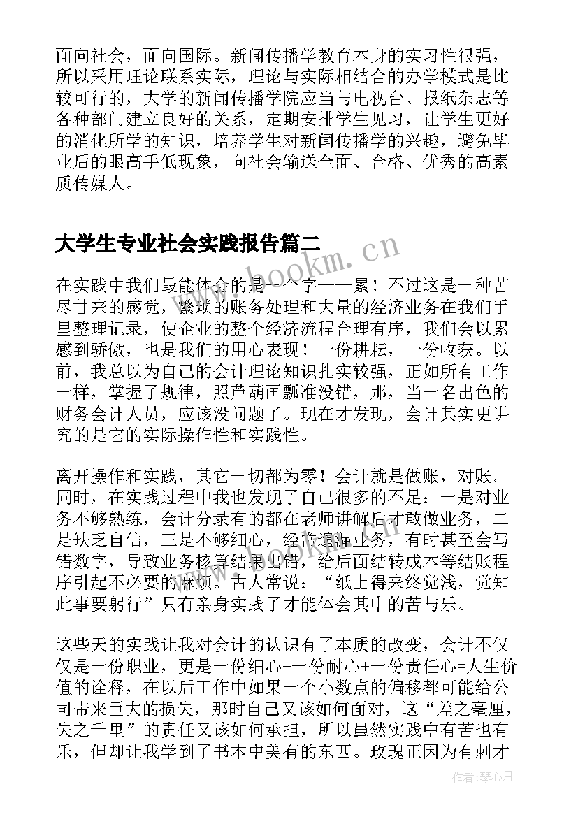 2023年大学生专业社会实践报告(汇总7篇)