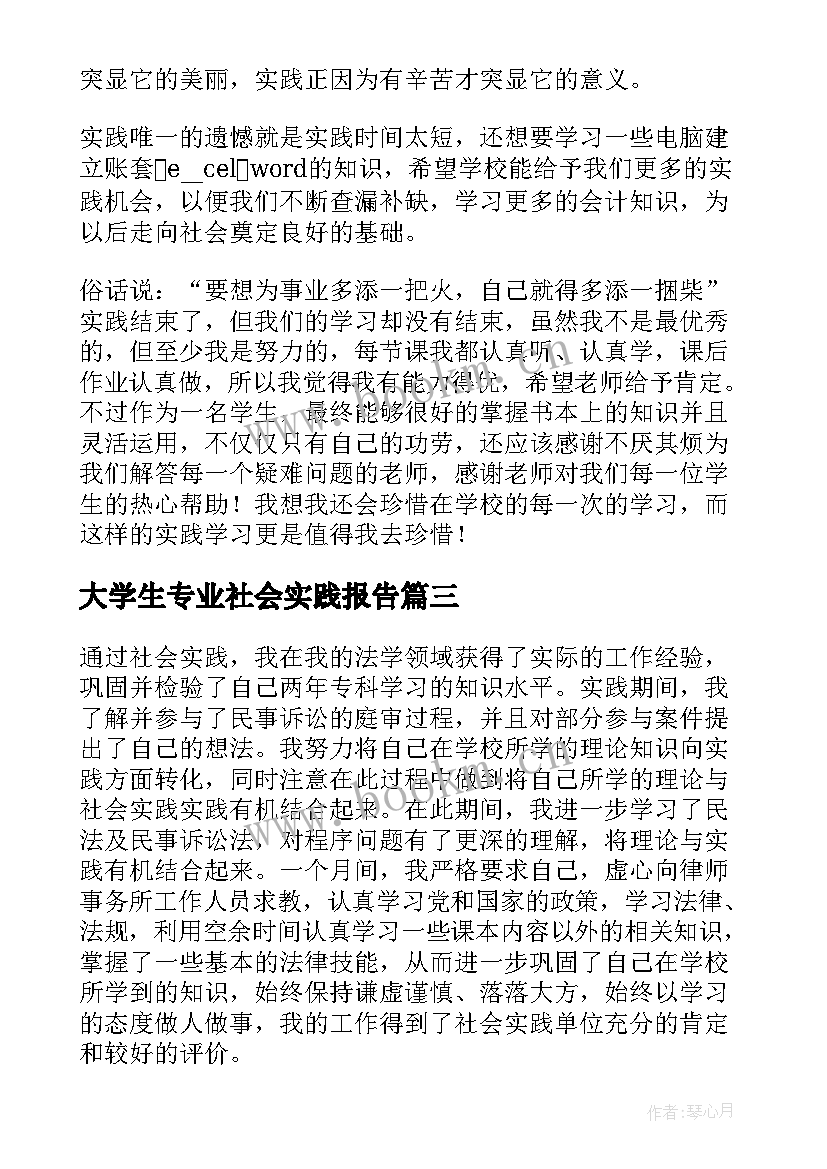 2023年大学生专业社会实践报告(汇总7篇)