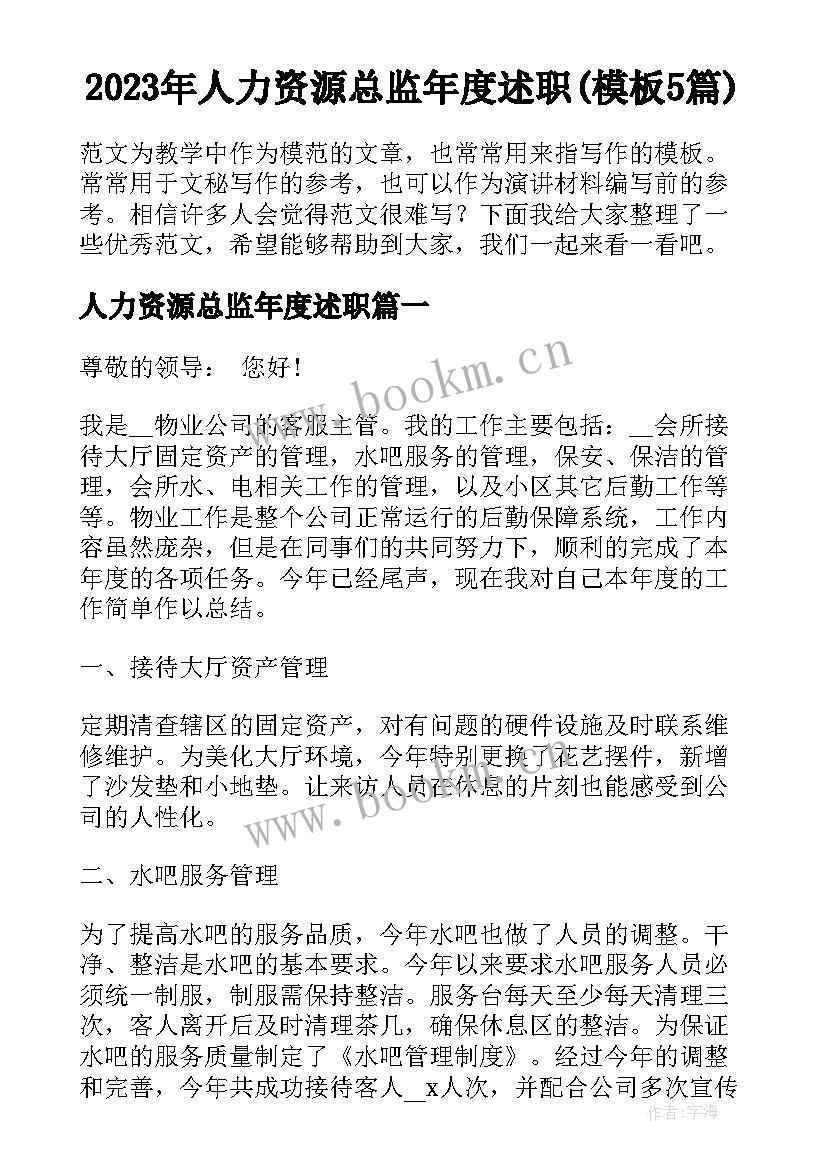 2023年人力资源总监年度述职(模板5篇)