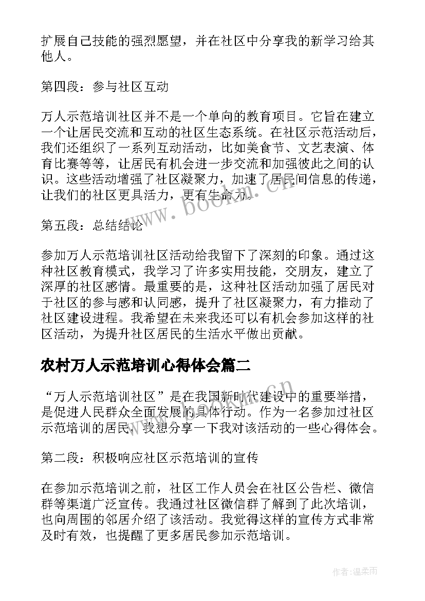 2023年农村万人示范培训心得体会(实用5篇)