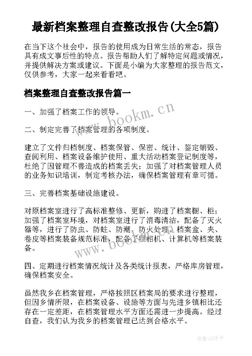 最新档案整理自查整改报告(大全5篇)