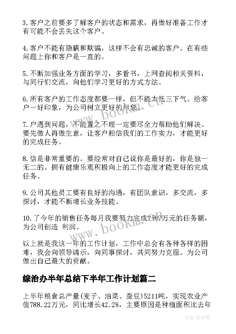 最新综治办半年总结下半年工作计划(大全6篇)