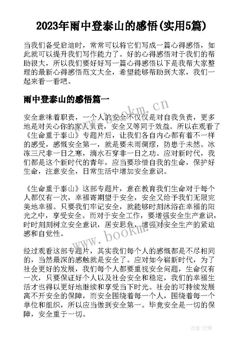 2023年雨中登泰山的感悟(实用5篇)