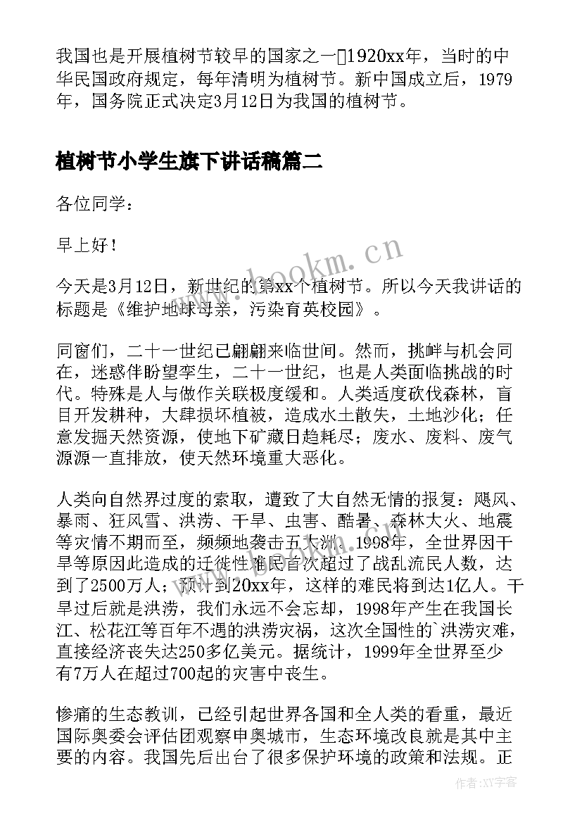 2023年植树节小学生旗下讲话稿 小学生植树节国旗下讲话稿(模板5篇)