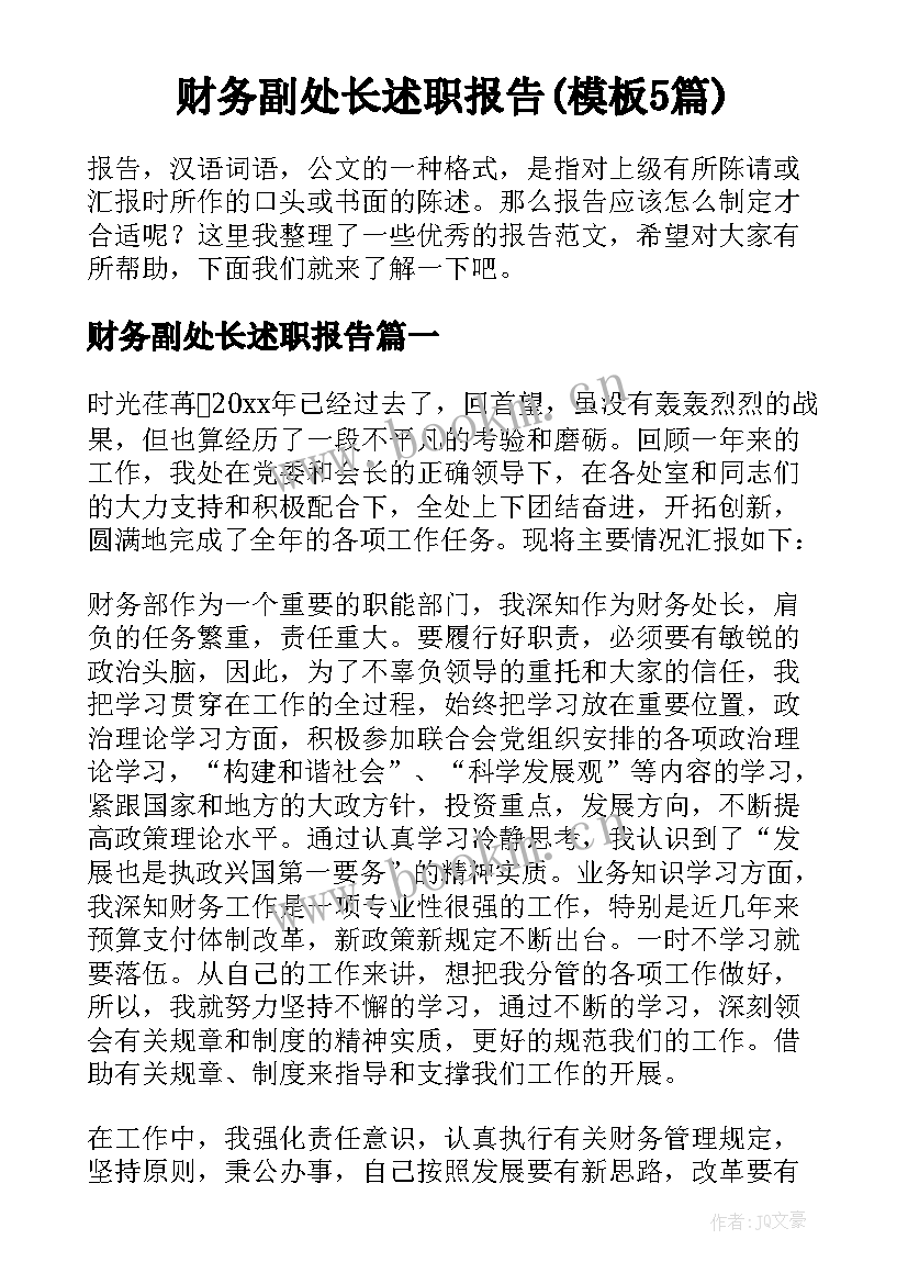 财务副处长述职报告(模板5篇)