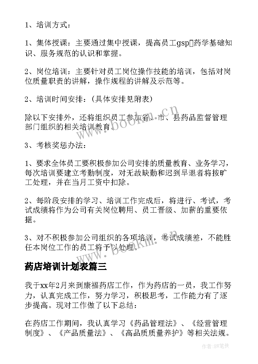 2023年药店培训计划表 药店年度培训计划(通用5篇)