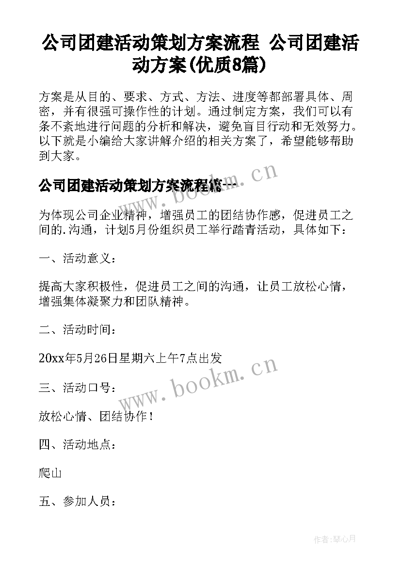 公司团建活动策划方案流程 公司团建活动方案(优质8篇)