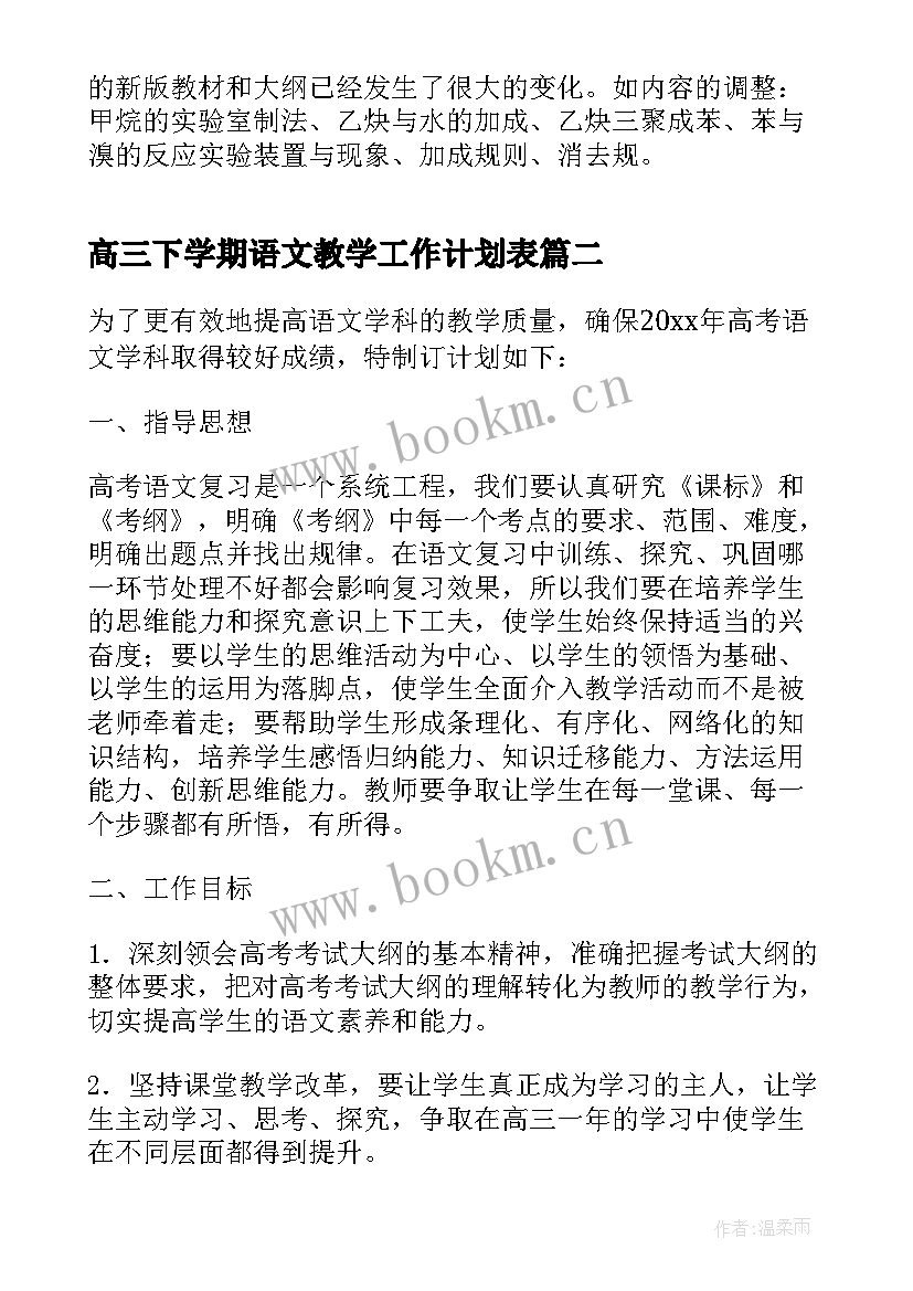 2023年高三下学期语文教学工作计划表(大全10篇)