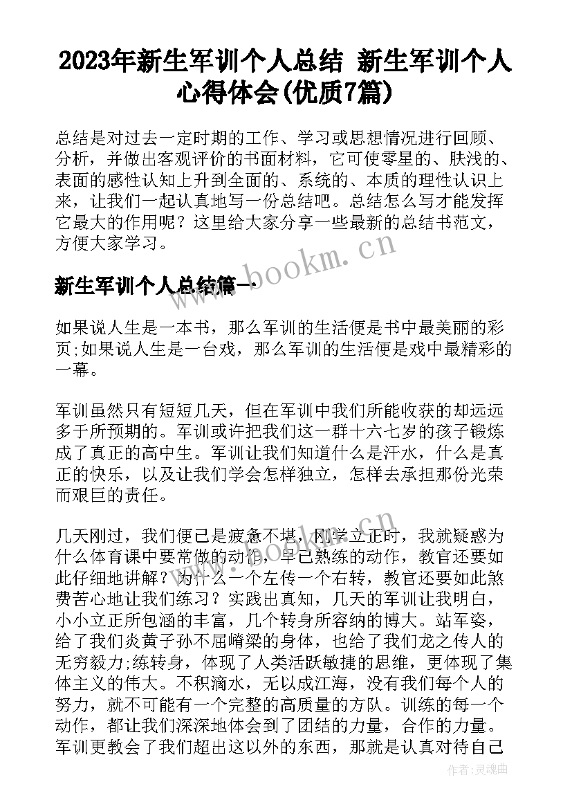 2023年新生军训个人总结 新生军训个人心得体会(优质7篇)