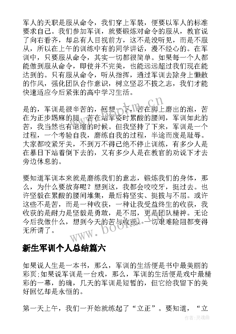 2023年新生军训个人总结 新生军训个人心得体会(优质7篇)