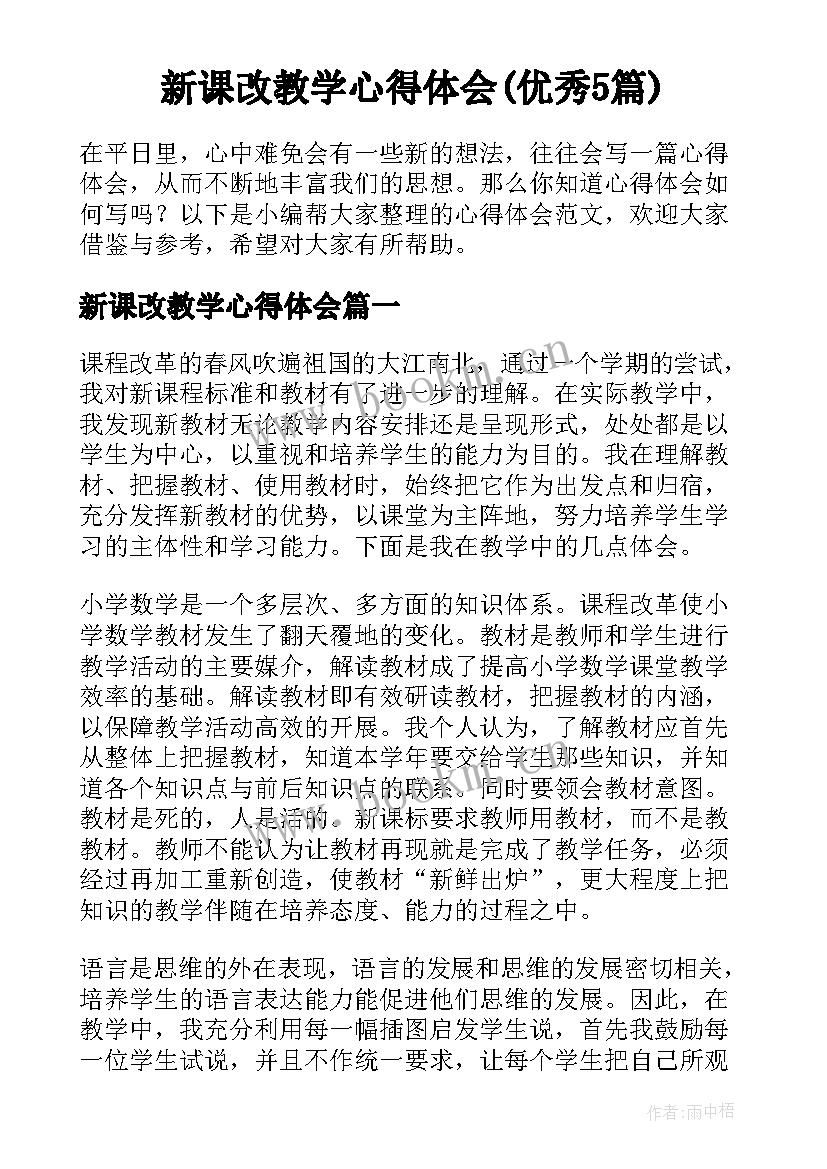 新课改教学心得体会(优秀5篇)