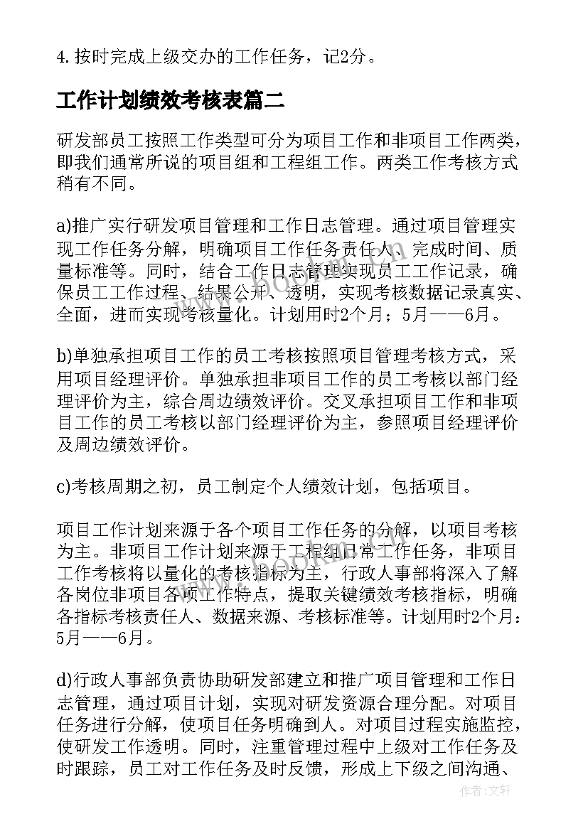 工作计划绩效考核表 工作计划绩效考核(优秀8篇)