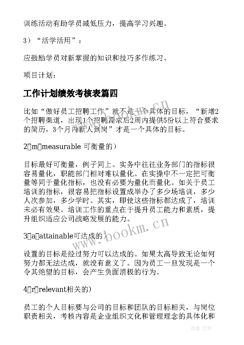 工作计划绩效考核表 工作计划绩效考核(优秀8篇)