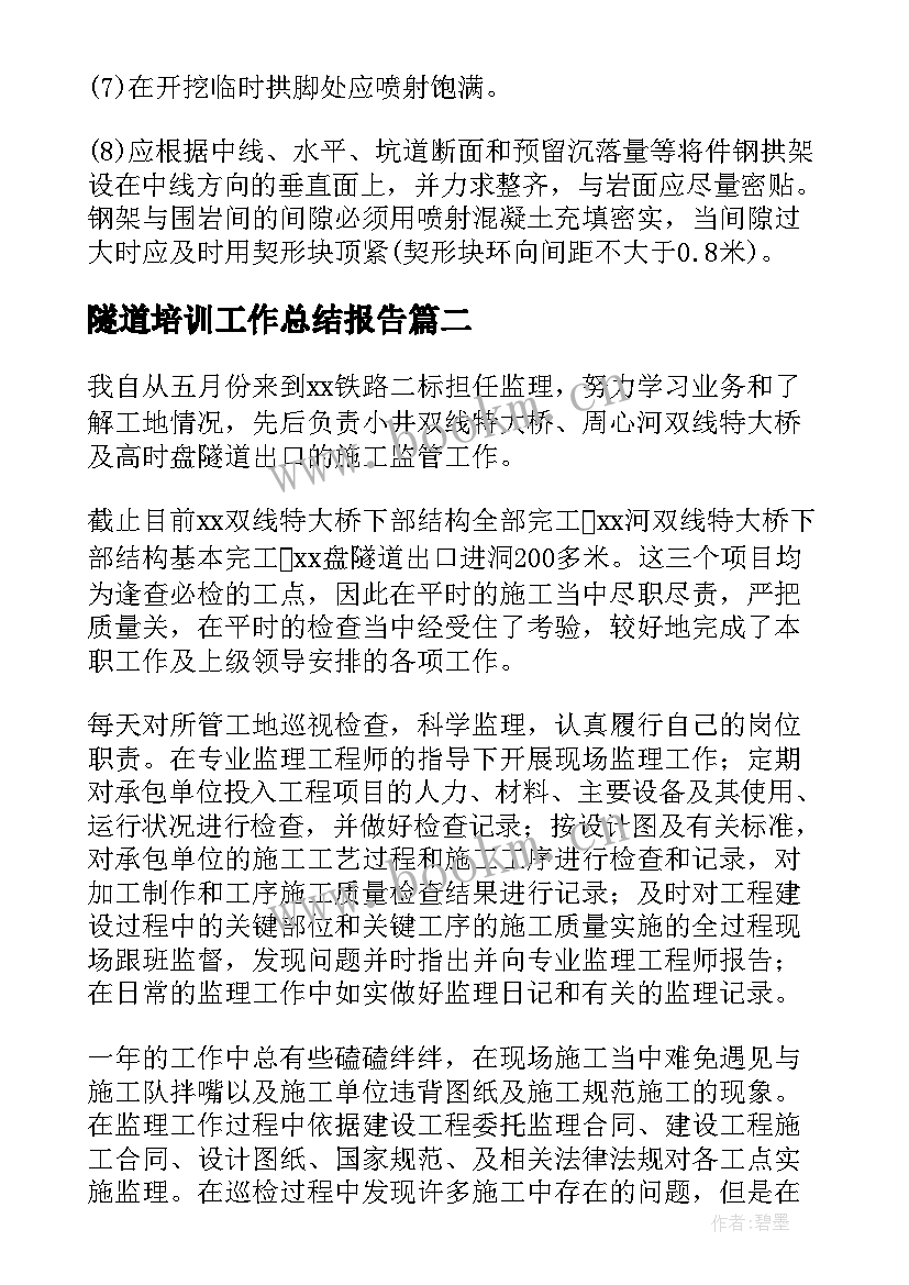 隧道培训工作总结报告(精选6篇)