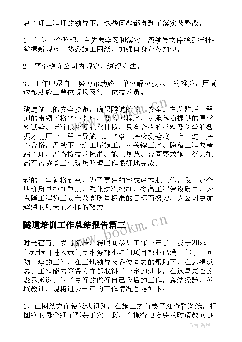 隧道培训工作总结报告(精选6篇)