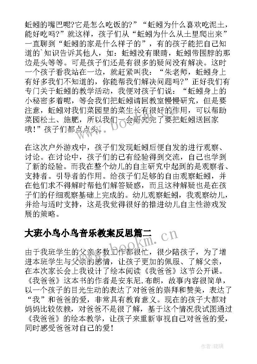 2023年大班小鸟小鸟音乐教案反思(优质7篇)