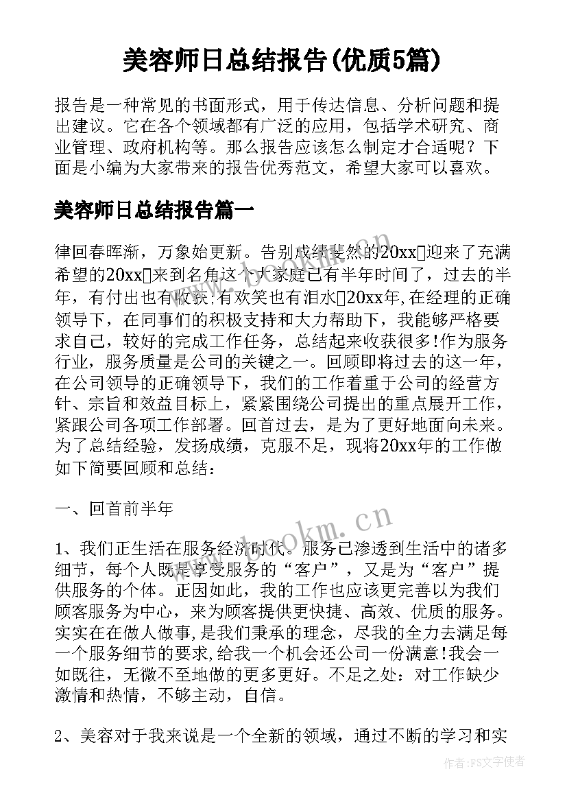 美容师日总结报告(优质5篇)