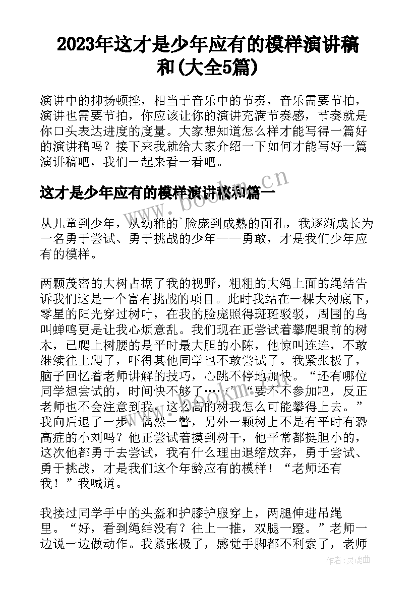 2023年这才是少年应有的模样演讲稿和(大全5篇)