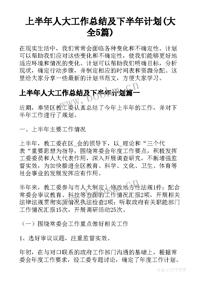 上半年人大工作总结及下半年计划(大全5篇)