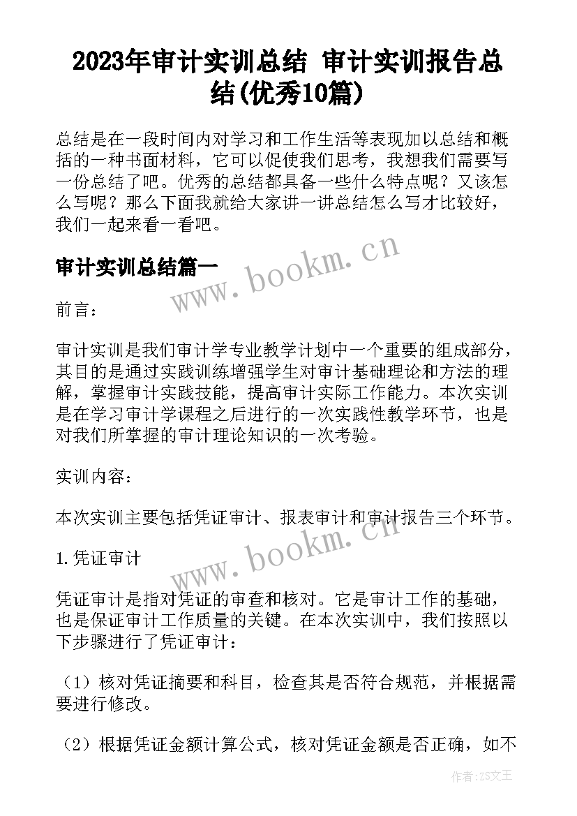 2023年审计实训总结 审计实训报告总结(优秀10篇)