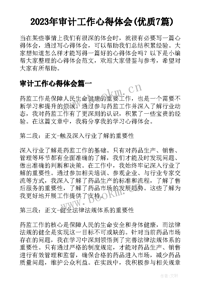 2023年审计工作心得体会(优质7篇)