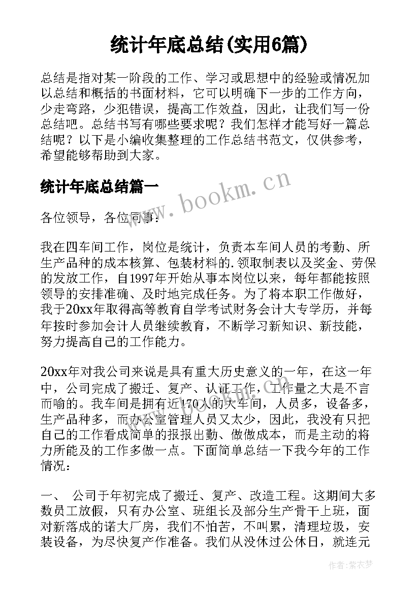 统计年底总结(实用6篇)