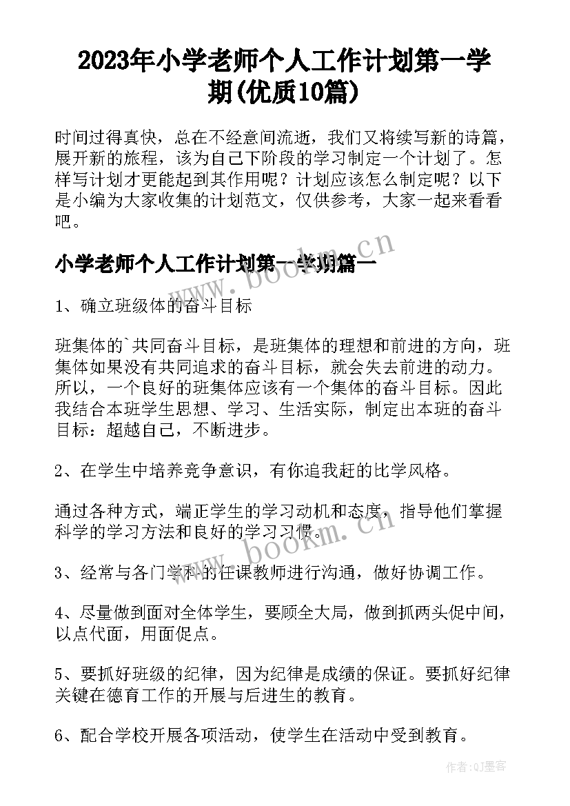 2023年小学老师个人工作计划第一学期(优质10篇)