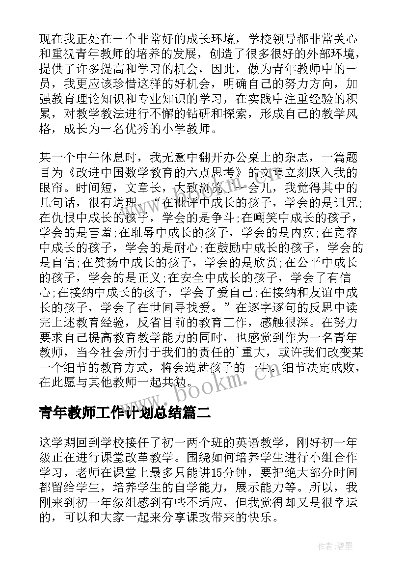 青年教师工作计划总结 青年教师个人年度工作总结(实用6篇)