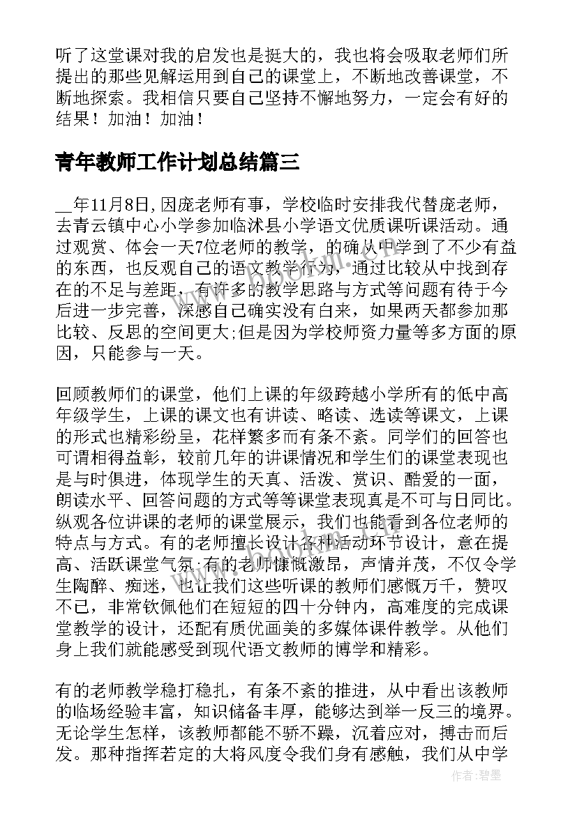 青年教师工作计划总结 青年教师个人年度工作总结(实用6篇)