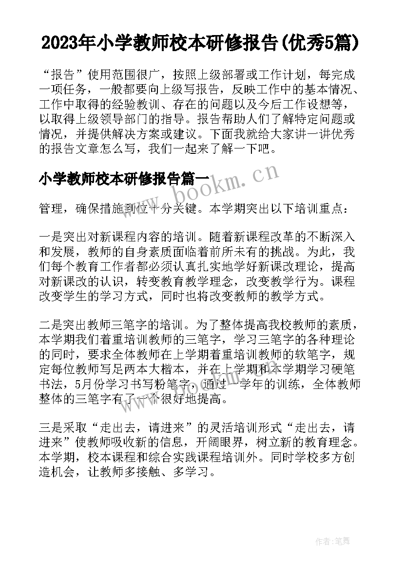 2023年小学教师校本研修报告(优秀5篇)