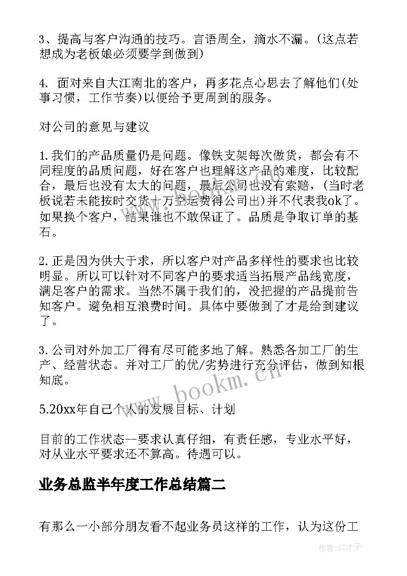 业务总监半年度工作总结(汇总5篇)