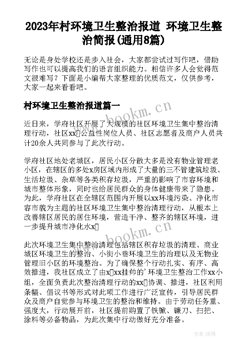 2023年村环境卫生整治报道 环境卫生整治简报(通用8篇)