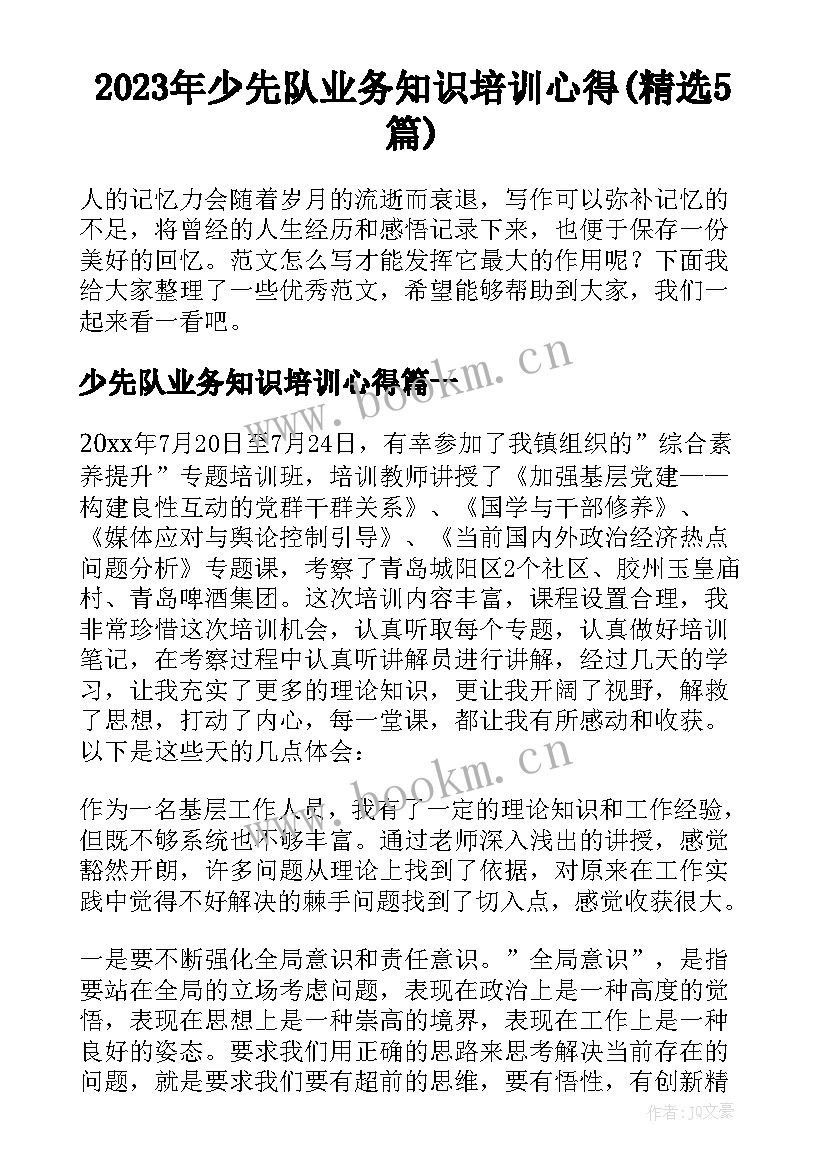 2023年少先队业务知识培训心得(精选5篇)