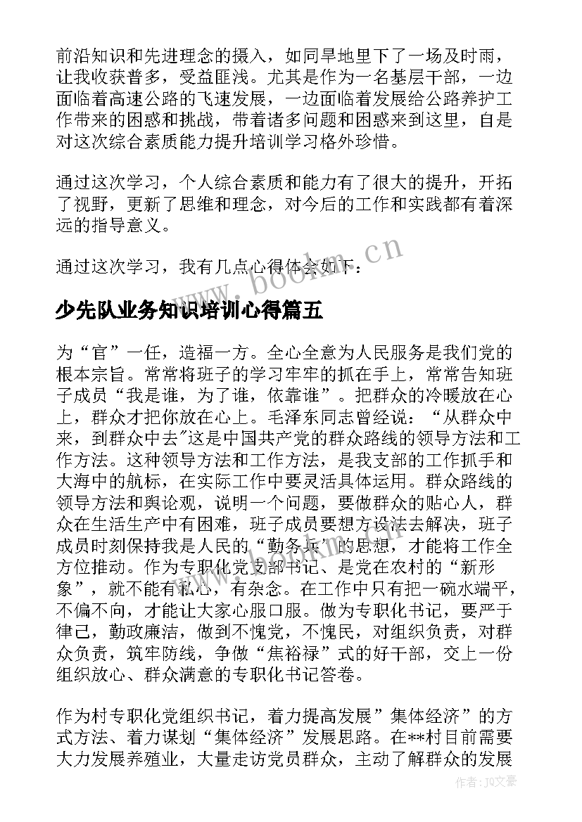 2023年少先队业务知识培训心得(精选5篇)