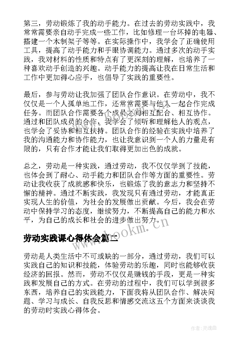 2023年劳动实践课心得体会(汇总5篇)