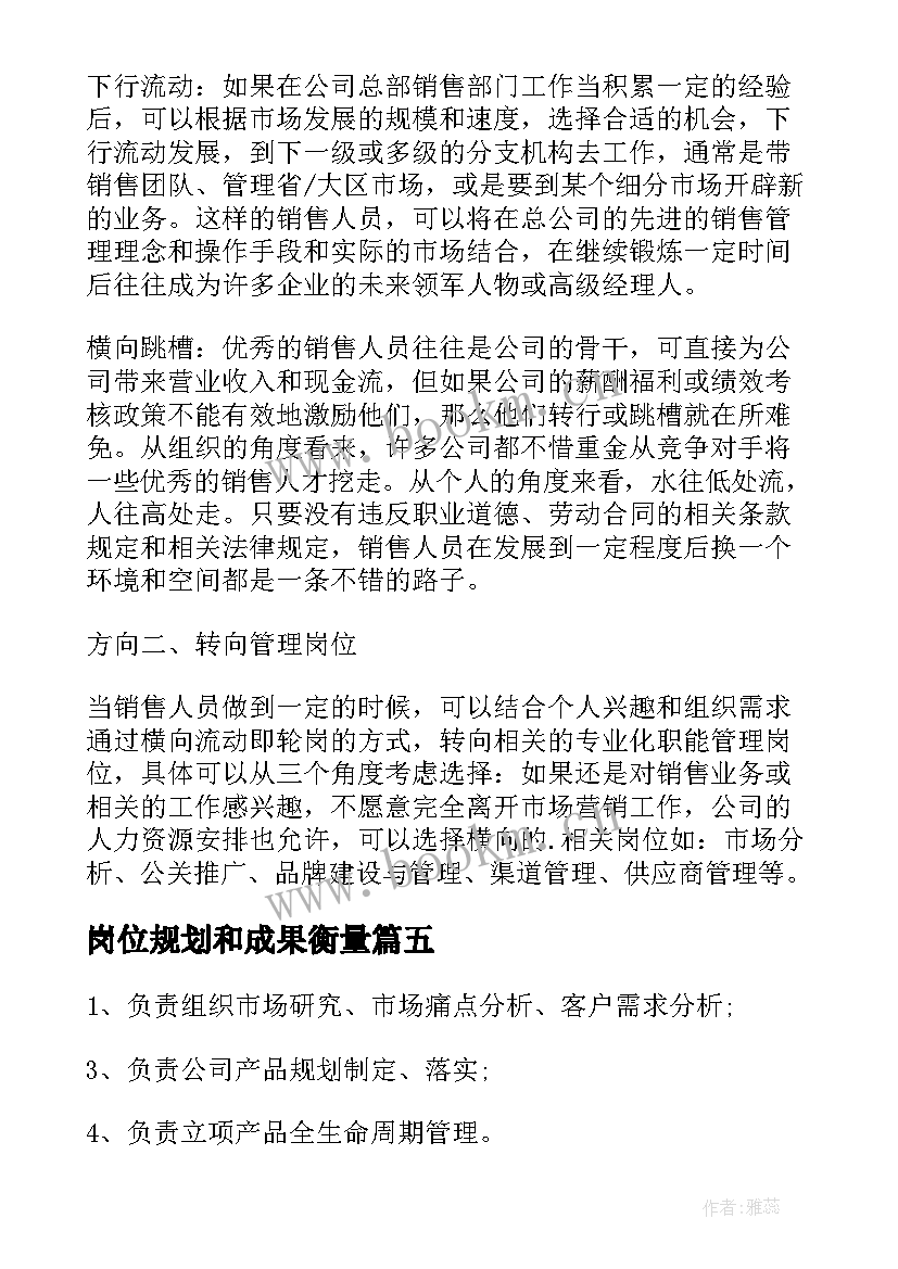 2023年岗位规划和成果衡量(通用6篇)