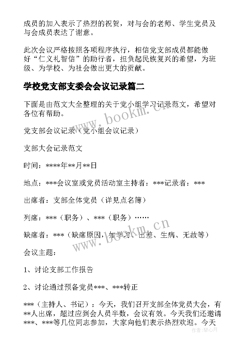 学校党支部支委会会议记录 支部会议记录内容(模板10篇)