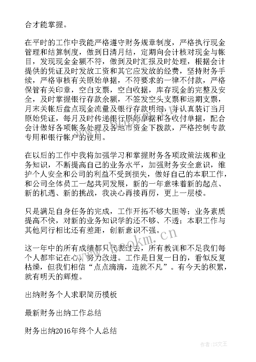 财务出纳工作总结及工作计划 财务出纳个人工作总结(模板10篇)