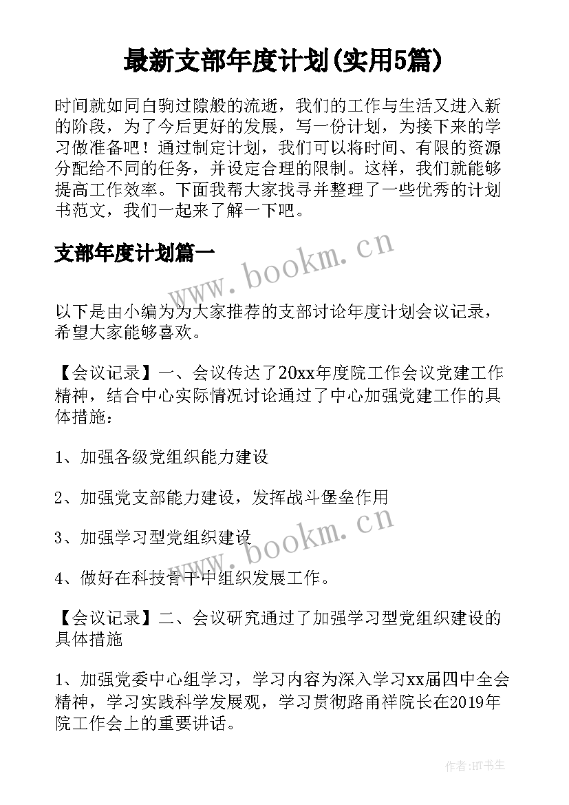 最新支部年度计划(实用5篇)