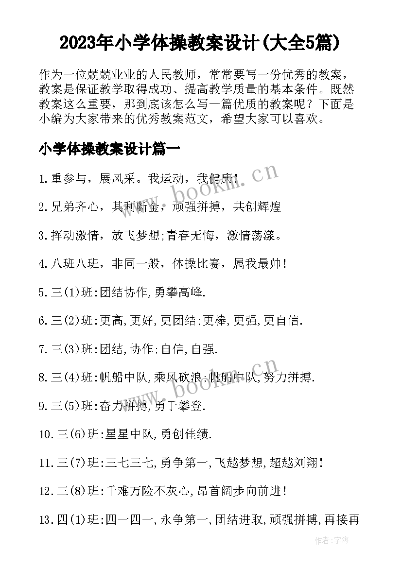 2023年小学体操教案设计(大全5篇)