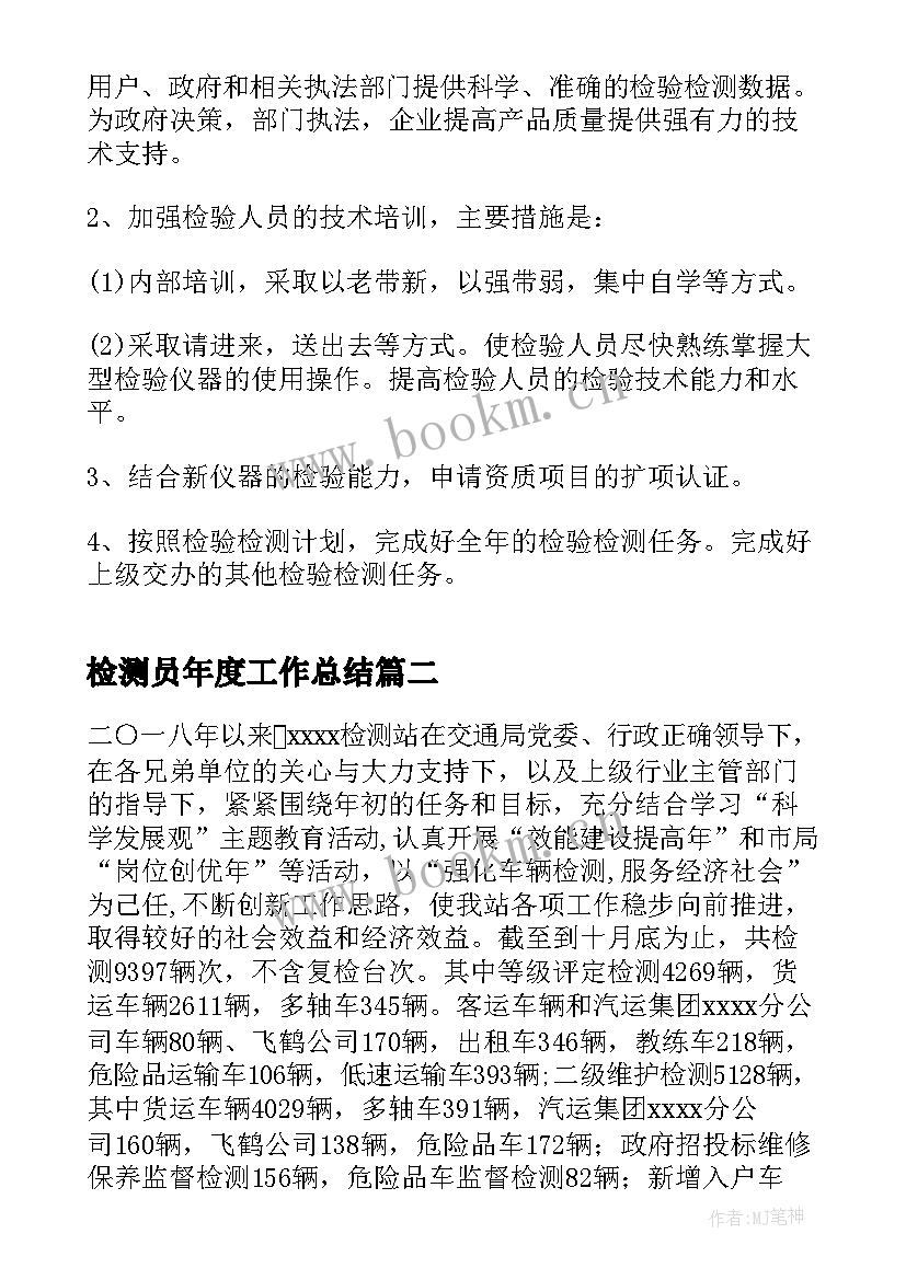 最新检测员年度工作总结(优秀8篇)