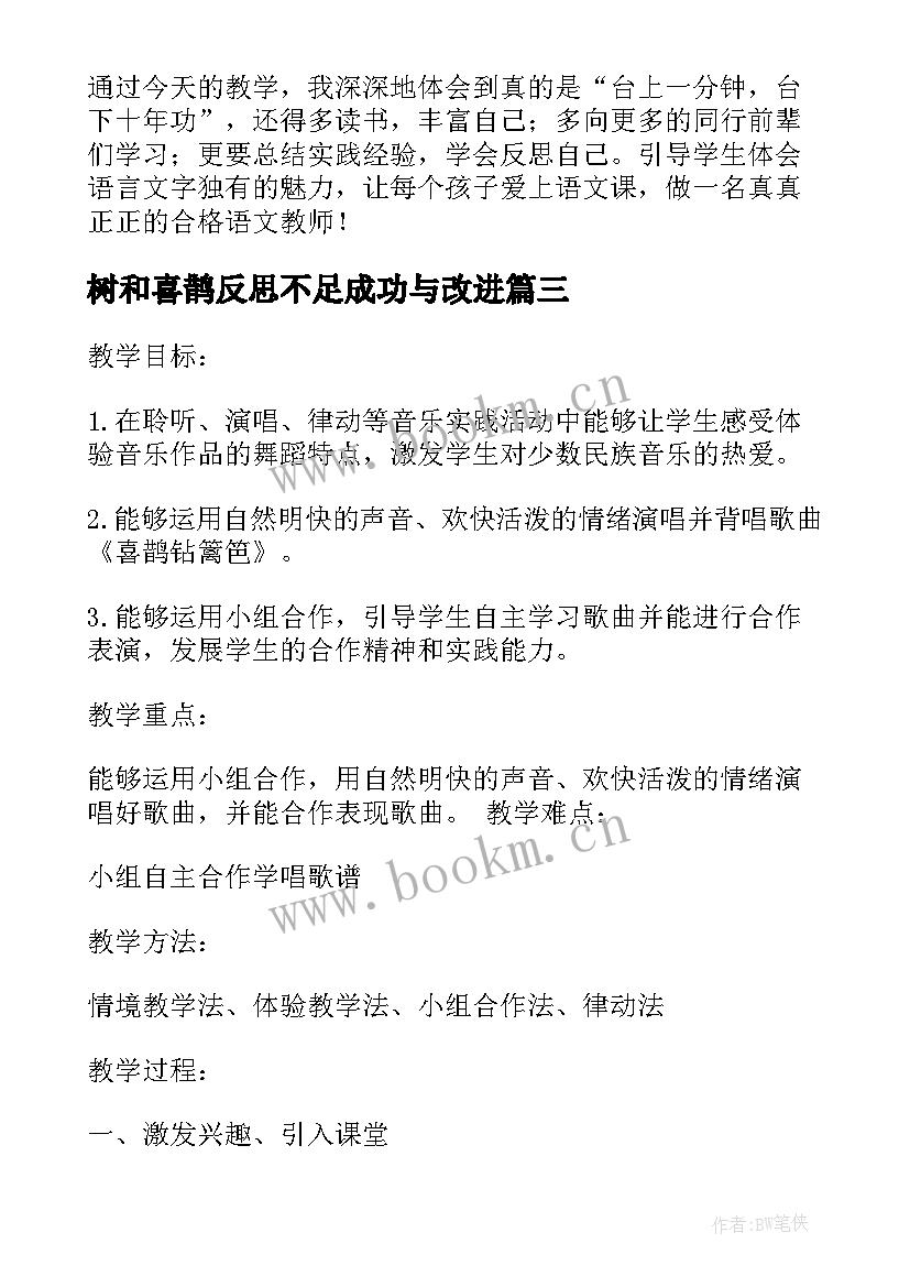 树和喜鹊反思不足成功与改进 喜鹊钻篱笆教学反思(大全9篇)